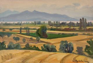 Istiaia, Simple Landscape — Oil painting, Canvas, 38.00×55.00cm — Theodoros Markellos